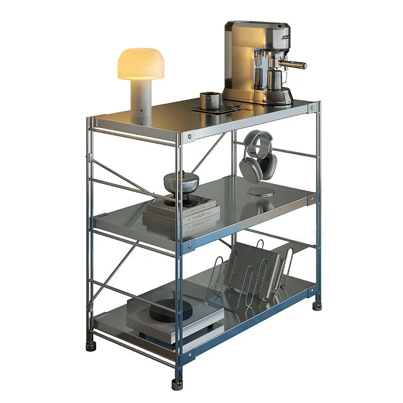 Stainless steel shelf floor-to-ceiling optical axis display bookshelf, storage side cabinet