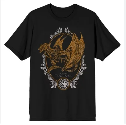 Camiseta de manga corta de algodón para fanáticos de la película House of The Dragon con el escudo del dragón Targaryen vintage