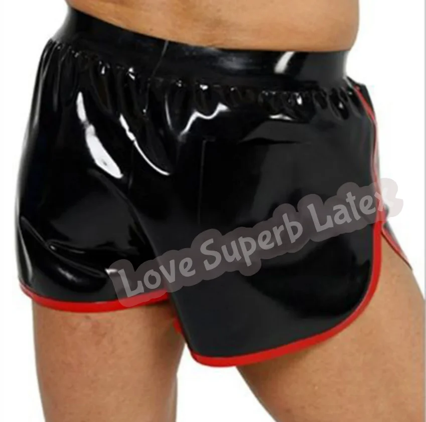 

Unique Style Men's Latex Shorts Latex Rubber Pants Red Strips