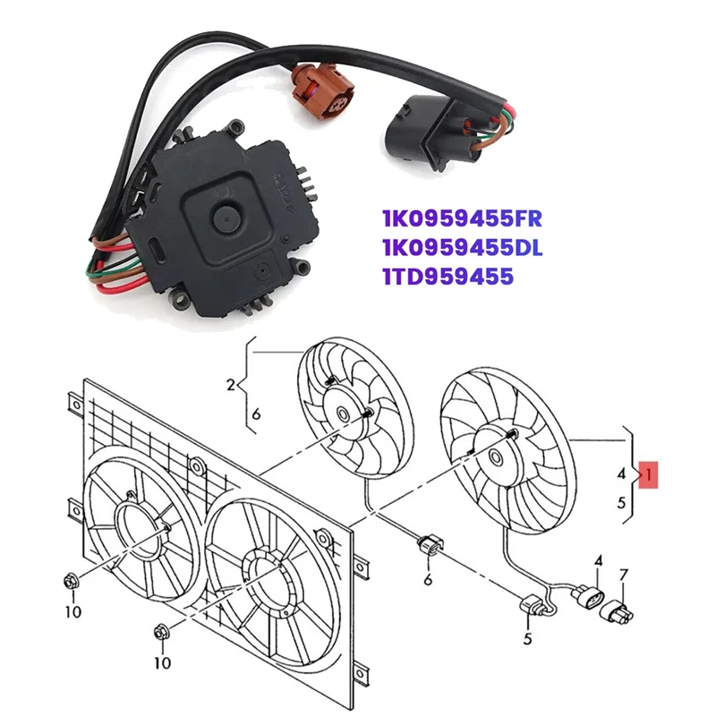 HOT-Car Radiator Cooling Fan Relay Control Module 1K0959455FR For VW Jetta Golf Passat Tiguan Beetle A3 S3 1TD959455,Car Ra