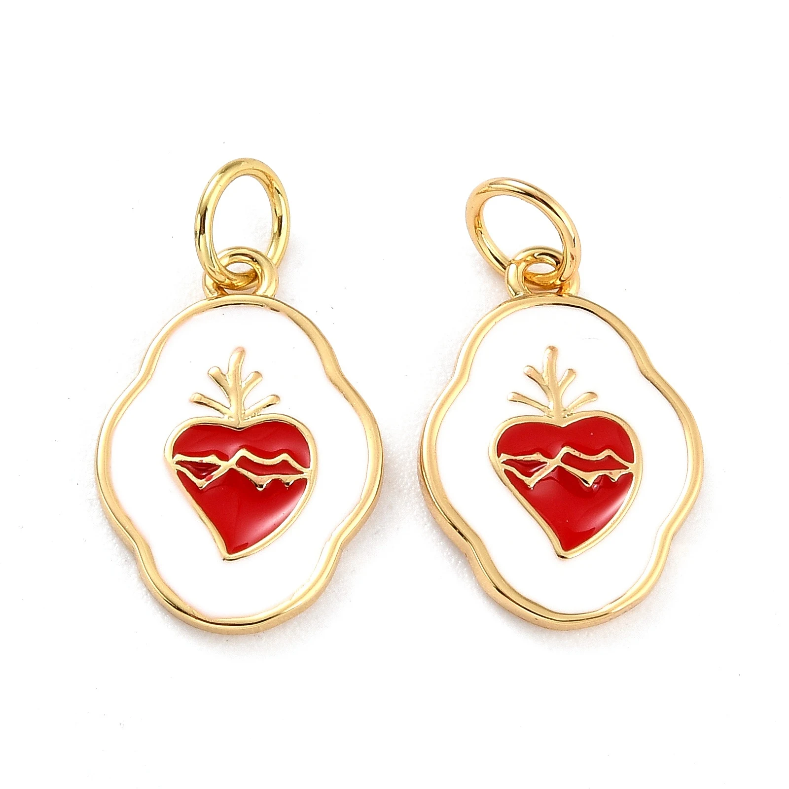 10pcs Metal Enamel Pendants Oval with Sacred Heart Real 18K Gold Plated for Making DIY Jewelry Necklace Bracelet Earring Charm