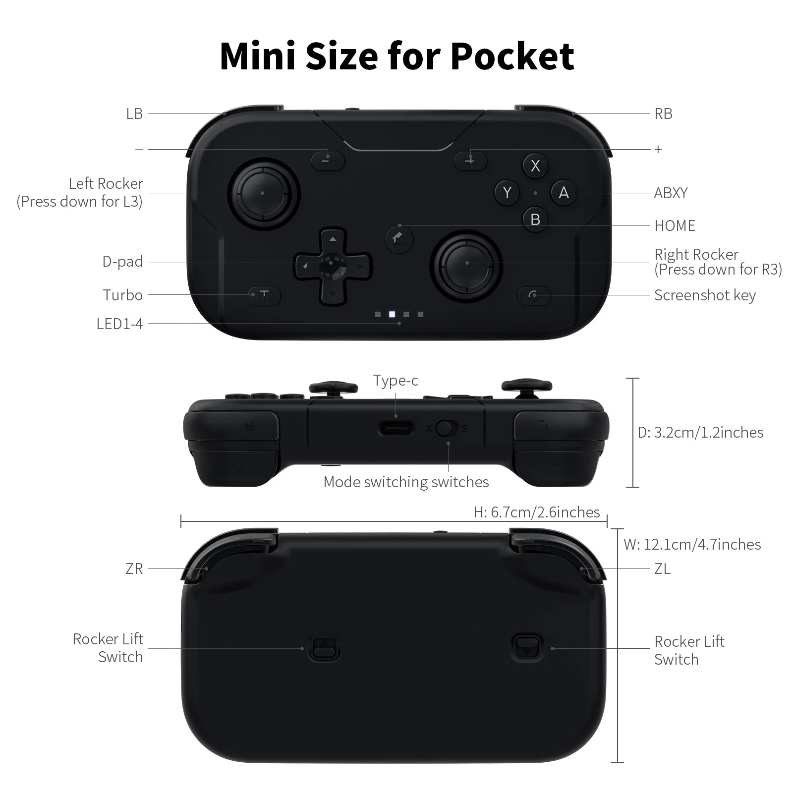 AceGamer Wireless Pocket Controller for Switch/Switch2/Android/iOS/PC/Steamdeck Bluetooth Gamepad with 6-axis Gyroscope Joystick
