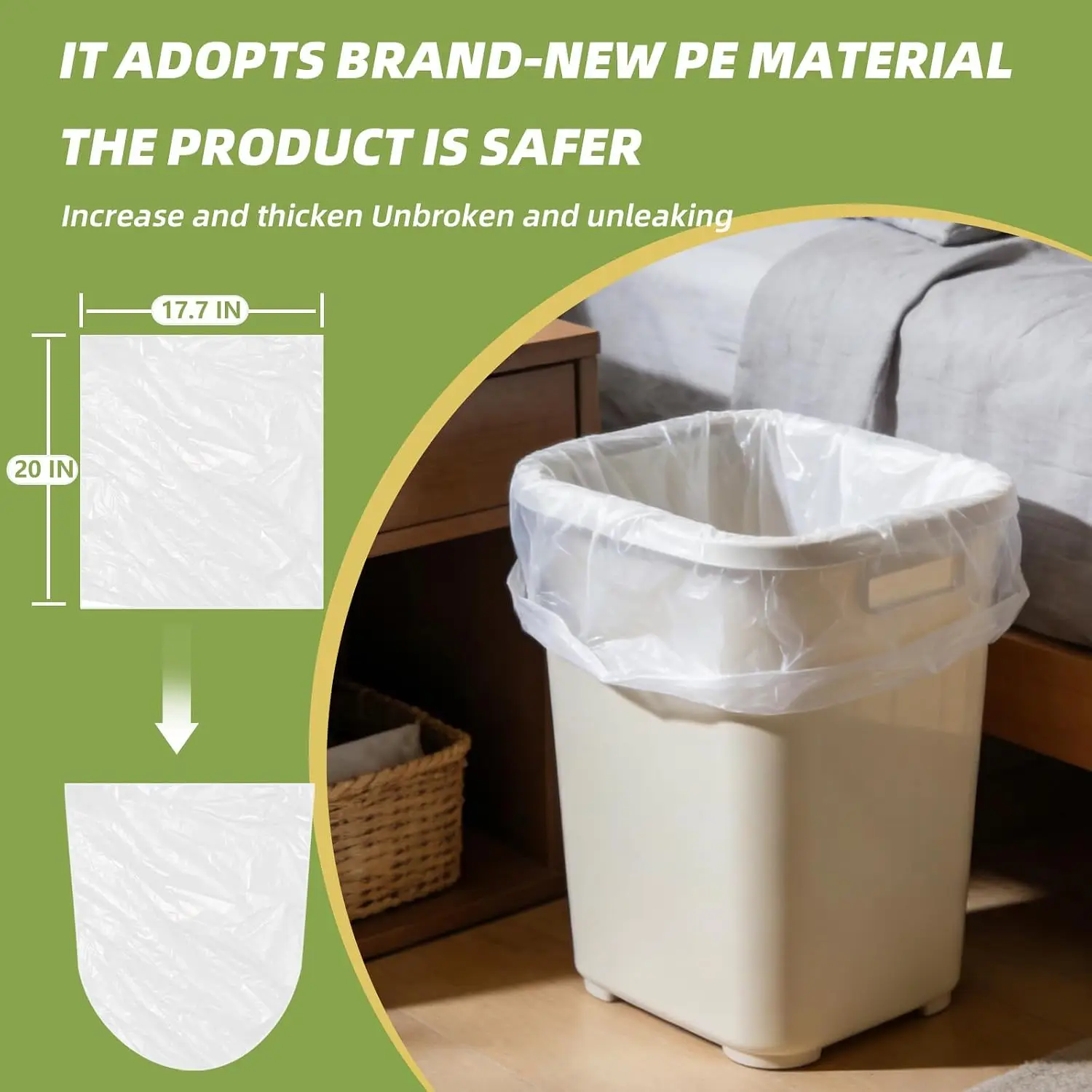 105 Count 4 Gallon Trash Bag Strong,Leakage-Free,Small Garbage Bags Unscented Thick, Bedroom, Dorm Room Essentials, Office，White 3 Rolls