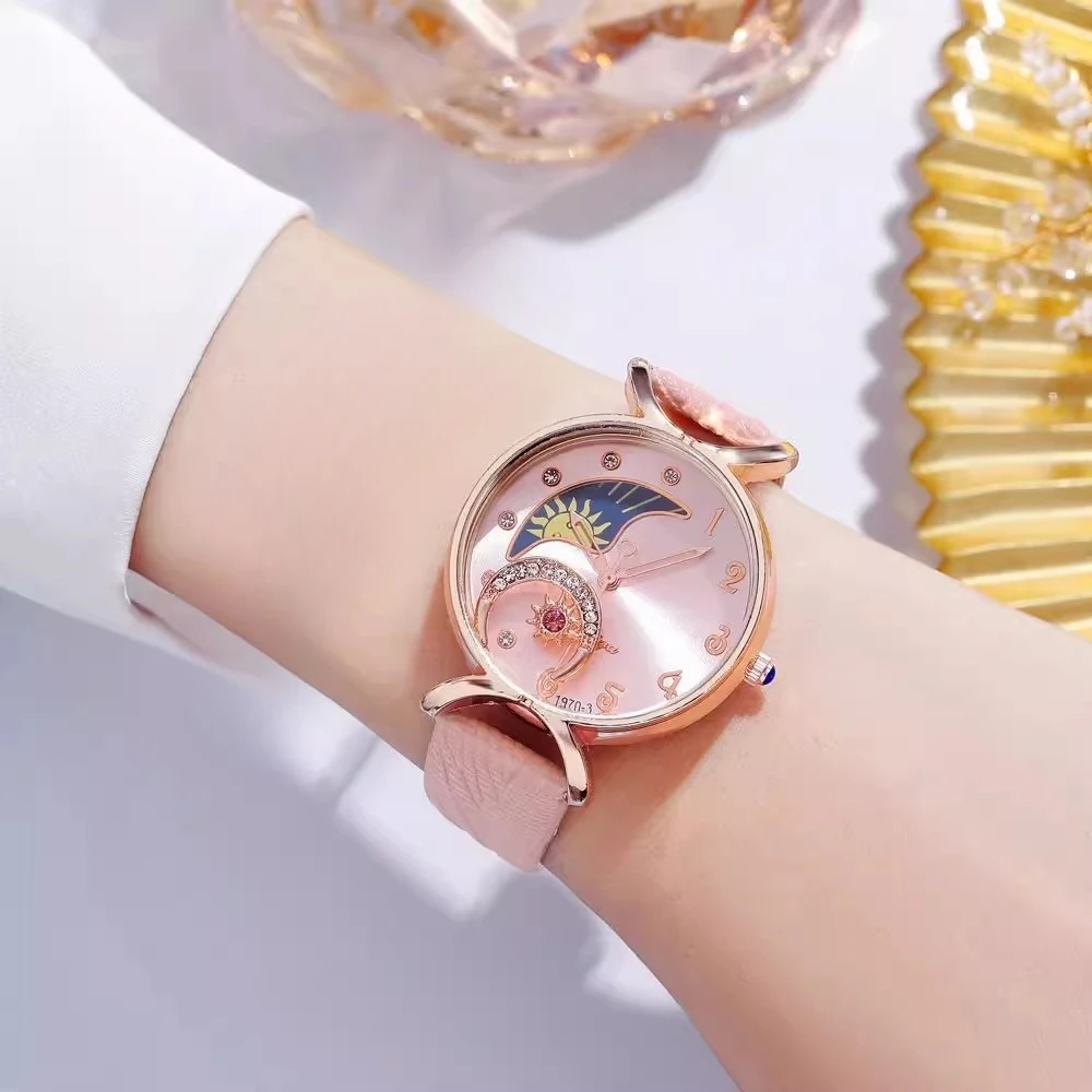 Элегантные часы Moon Diamonds, женские роскошные кварцевые наручные часы, повседневные женские кожаные часы, креативные часы Montre Femme Часы Женские 시계