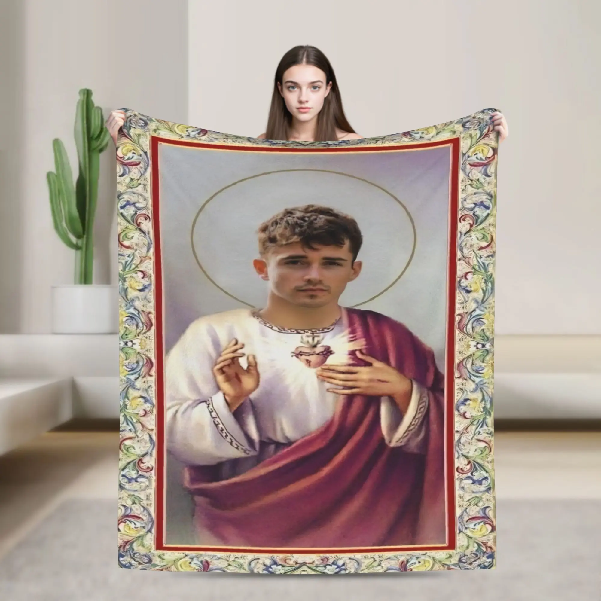 Charles Leclerc Jesus Funny Warm Soft Blanket  Picnic Plush Throw Blanket Funny Couch Chair Flannel Bedspread Sofa Bed Cover