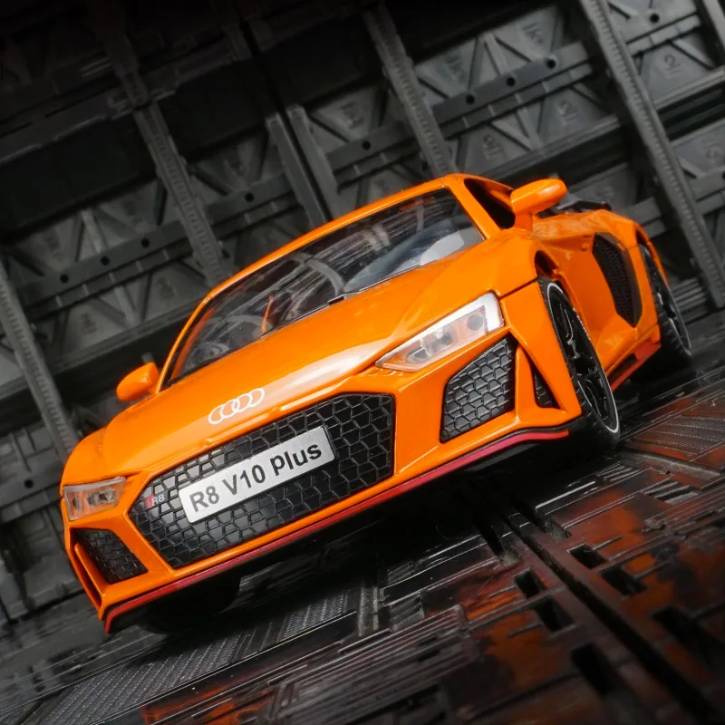

1:24 Audi R8 V10 alloy racing model car ornaments pull back acousto-optic children's toy car birthday gift