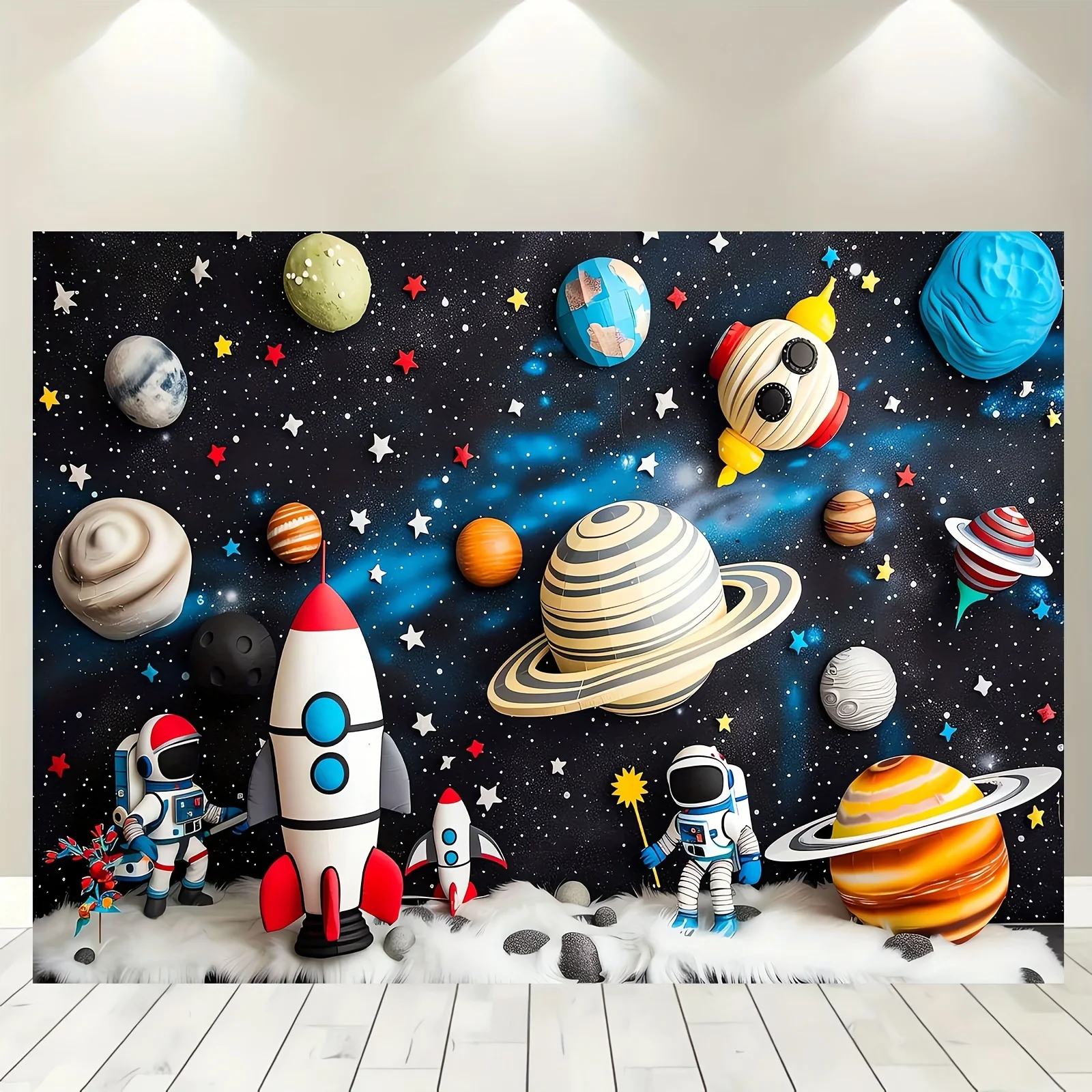 Space themed party backdrops,cartoon rocket and planetary designs,multi-purpose photography banners for birthdays