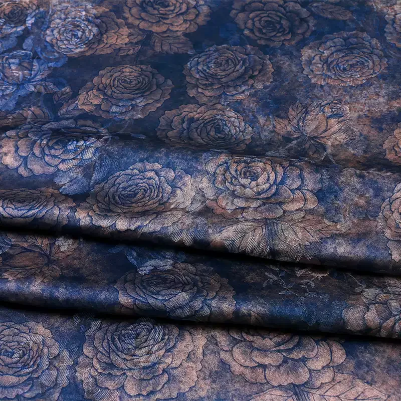 Treasure Blue Artificial Silk Printed Fabric Handmade Sewing for Skirts And Bags Craft Material