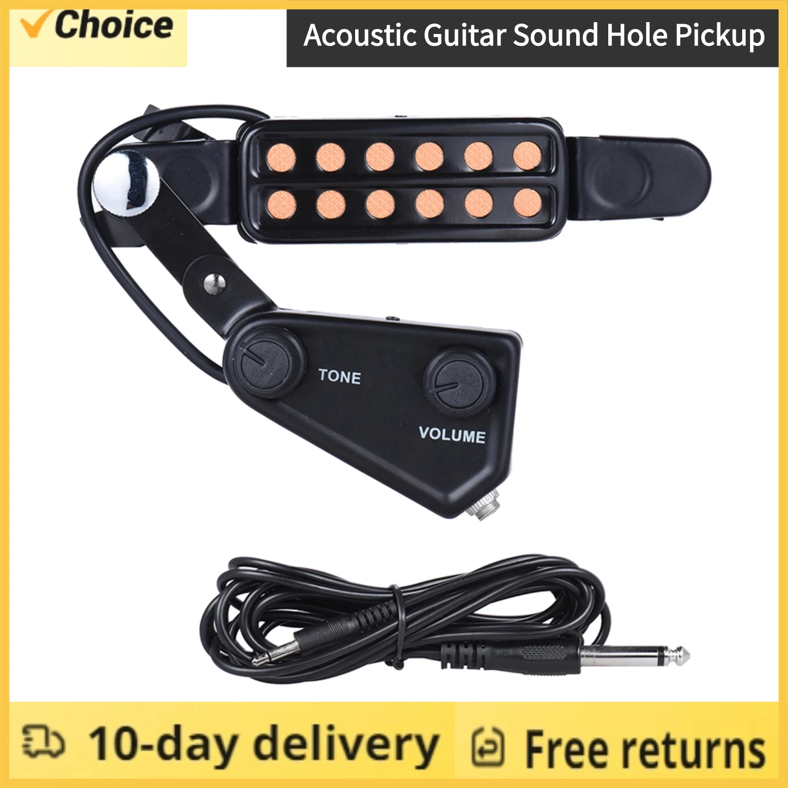 12-hole Acoustic Guitar Sound Hole Pickup Magnetic Transducer with Tone Volume Controller Audio Cable