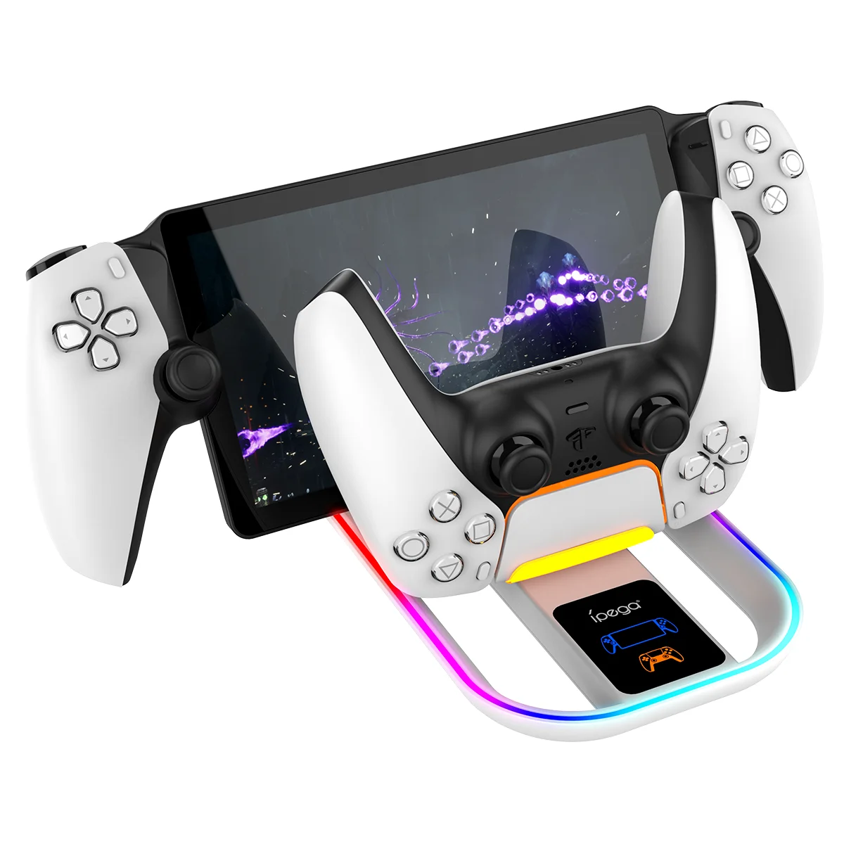 ​ Adequado para carregador de console de jogos PlayStation Portal para carregador de controlador de jogo PS5 com luzes RGB coloridas