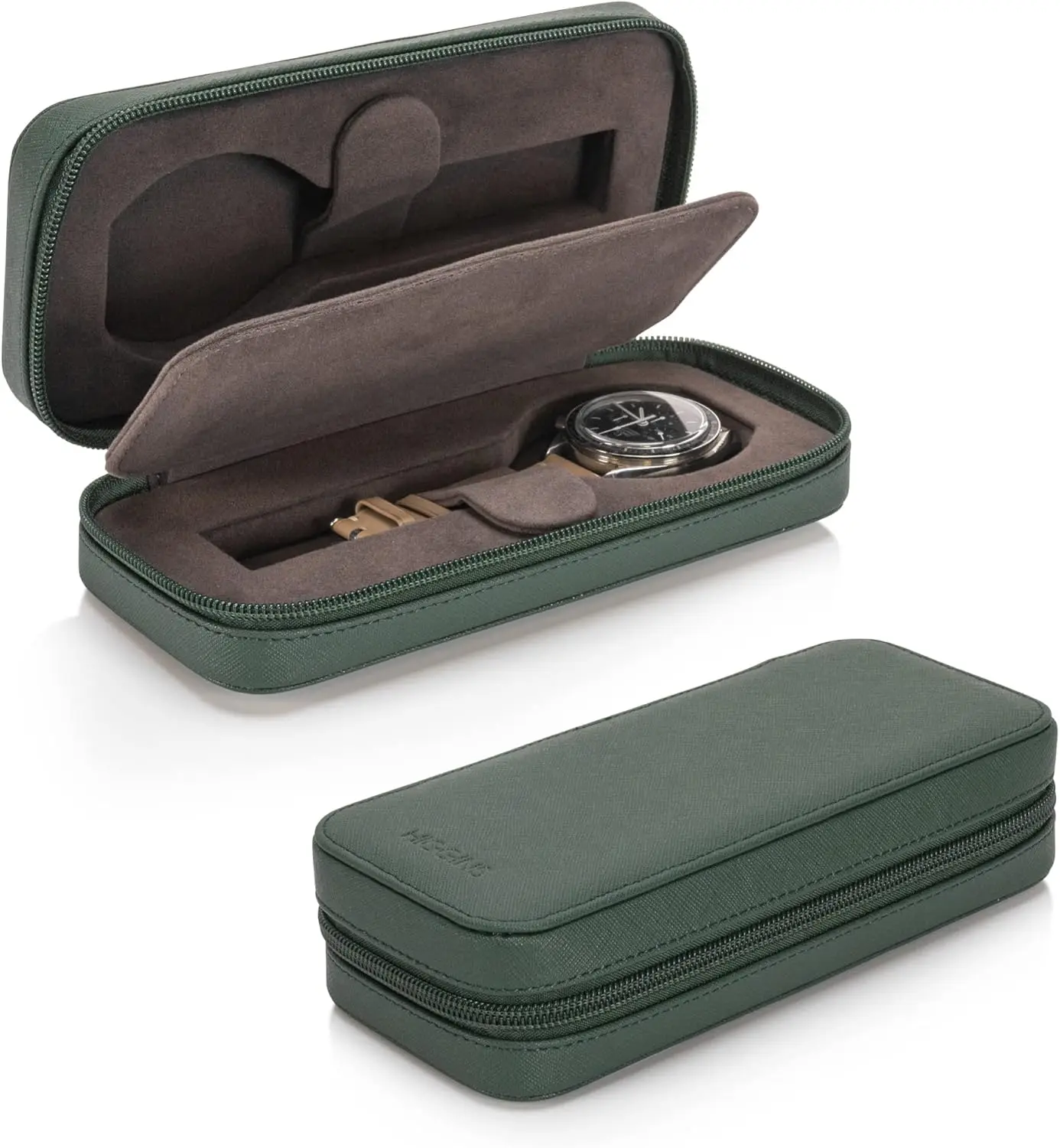 

Men's Leather Watch Travel Case - Storage Organizer & Display in Green