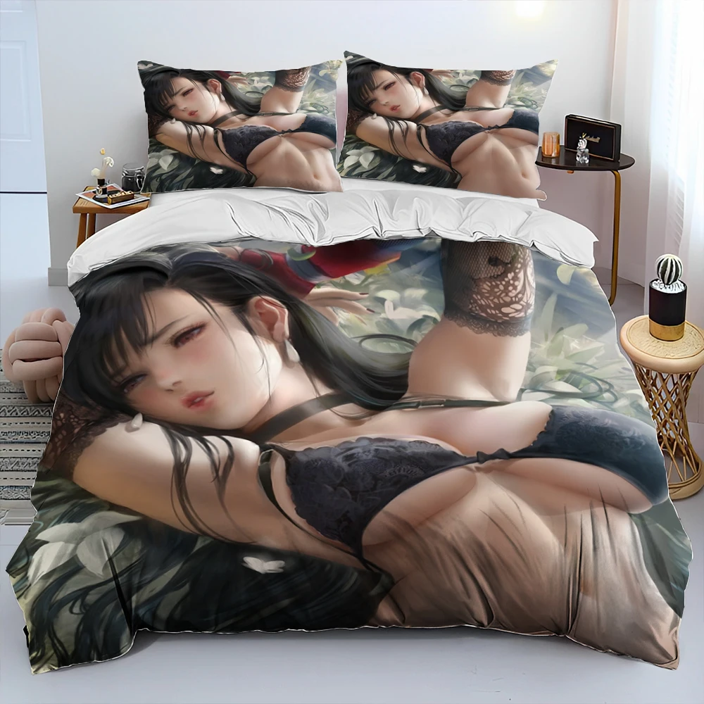 

Tifa Aerith Sexy Girl Lace Cartoon Game Comforter Bedding Set,Duvet Cover Bed Set Quilt Cover Pillowcase,Queen Size Bedding Set