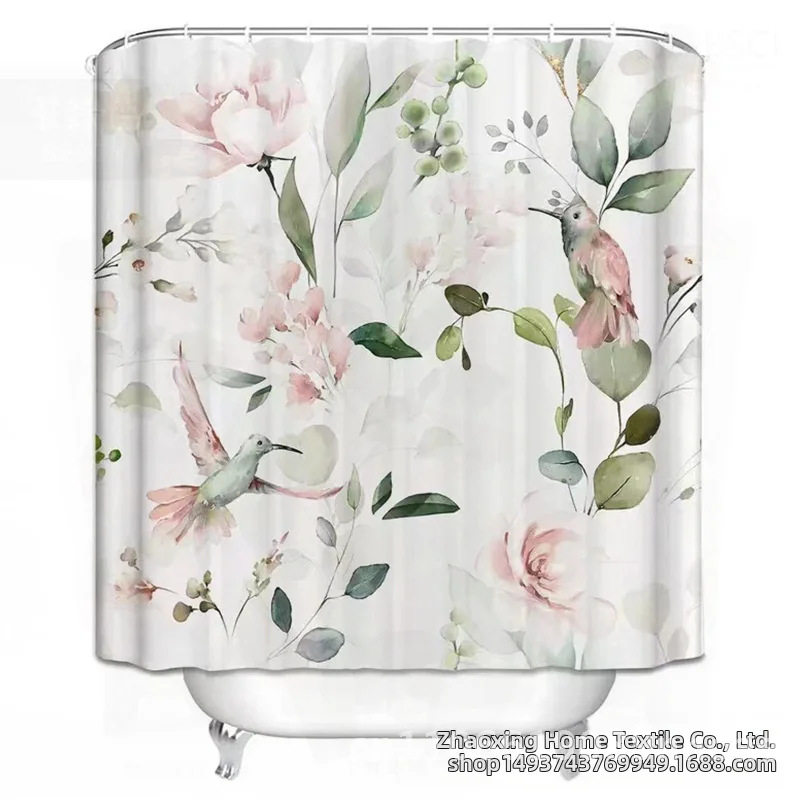 

Watercolor Digital Print Shower Curtain Polyester Waterproof Mildew-Proof with Pure Copper Buttonholes Light Luxury Home Decor