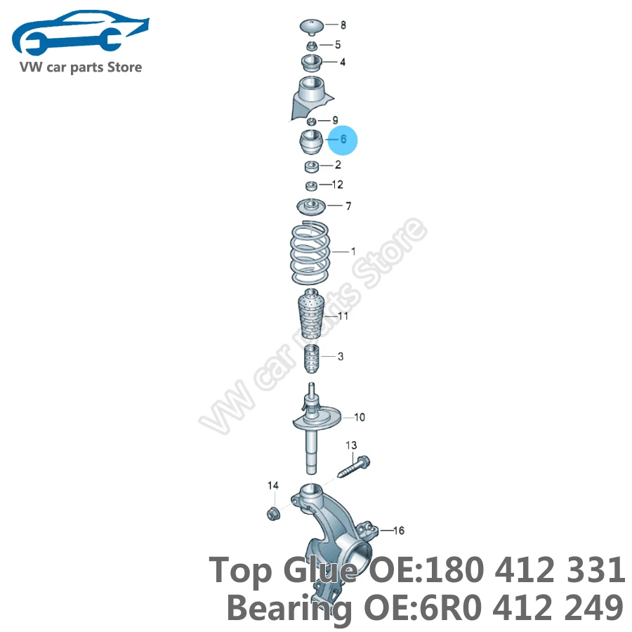 180412331 Front Shock Absorber Top Rubber Plane Pressure Bearing For VW Golf MK4 BORA POLO Skoda Beetle Fabia Toledo 6R0 412 249