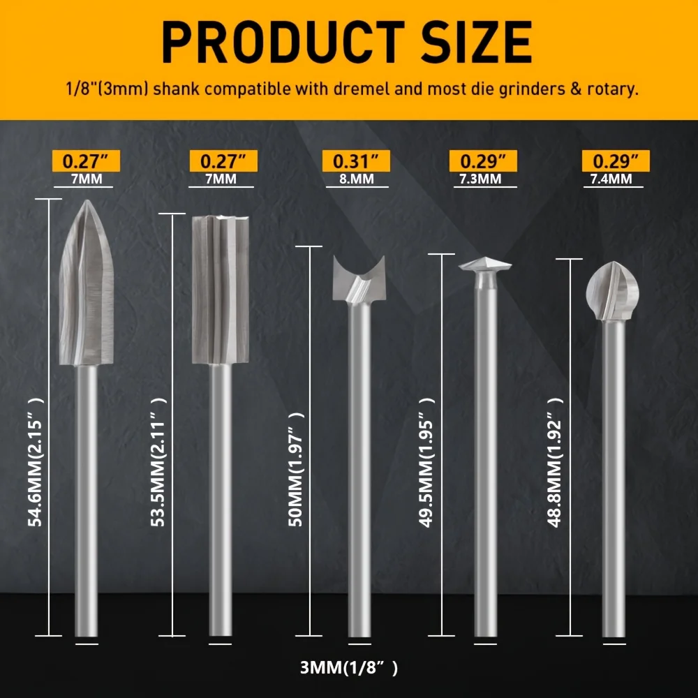 11PCS HSS Engraving Drill Bits Set 1/8 Shank for Dremel Rotary Tool Wood Carving Grinding Drilling Accessories view 2