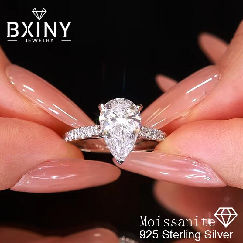 

Кольца BXINY с муассанитом грушевидной огранки 2 карата, из стерлингового серебра 925 пробы, для женщин, в форме капли, с лабораторными бриллиантами, обручальные, свадебные, подарочные ювелирные изделия