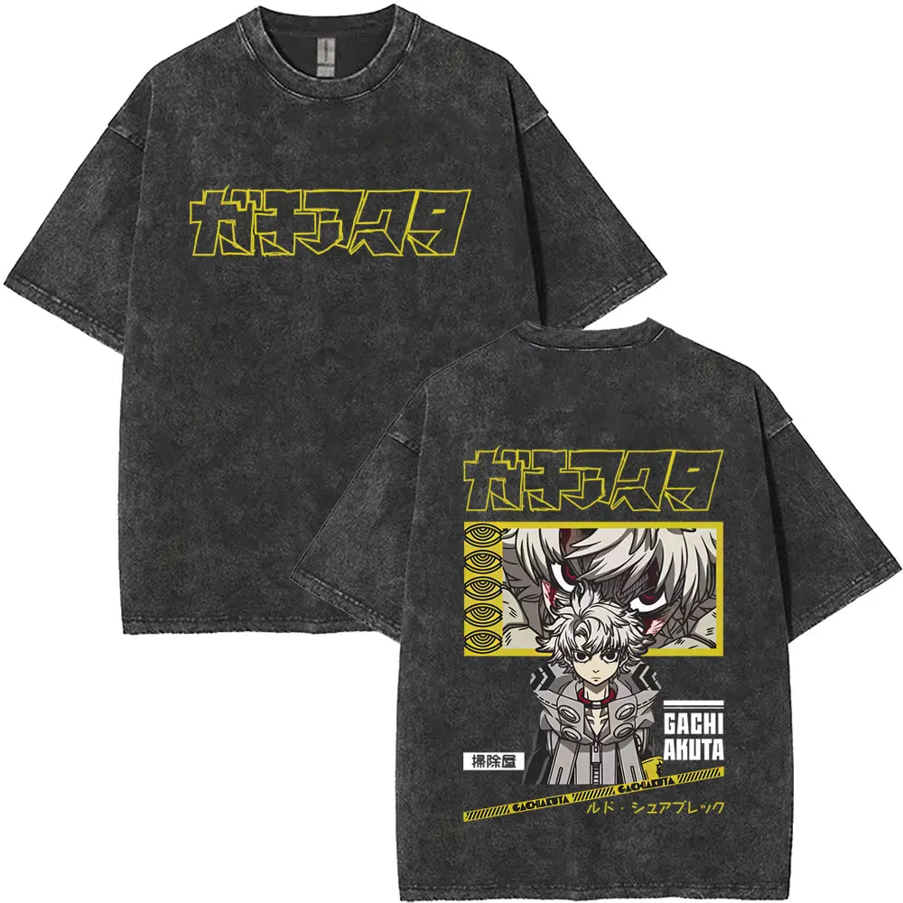 

Anime Gachiakuta Rudo Washed Vintage T-shirt Men Women Casual Retro Cotton T Shirt Male Cartoon Manga Cool Short Sleeve T-shirts