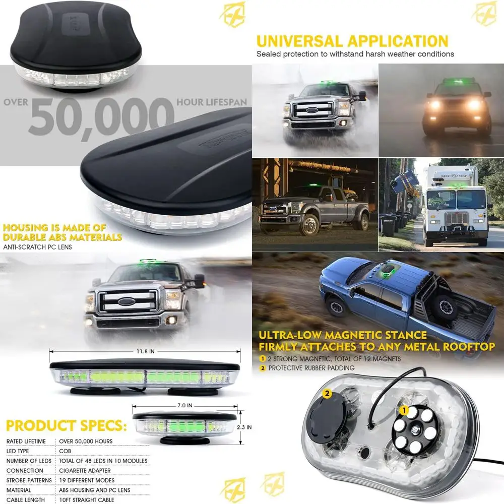 Faro stroboscopico sul tetto del veicolo di emergenza con 19 modelli flash, base magnetica, bianco e verde