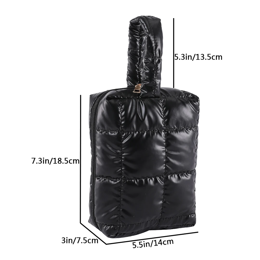 Borsa per il trucco trapuntata da donna borsa per cosmetici borsa per cosmetici portatile di grande capacità con manico borsa da toilette in tinta unita