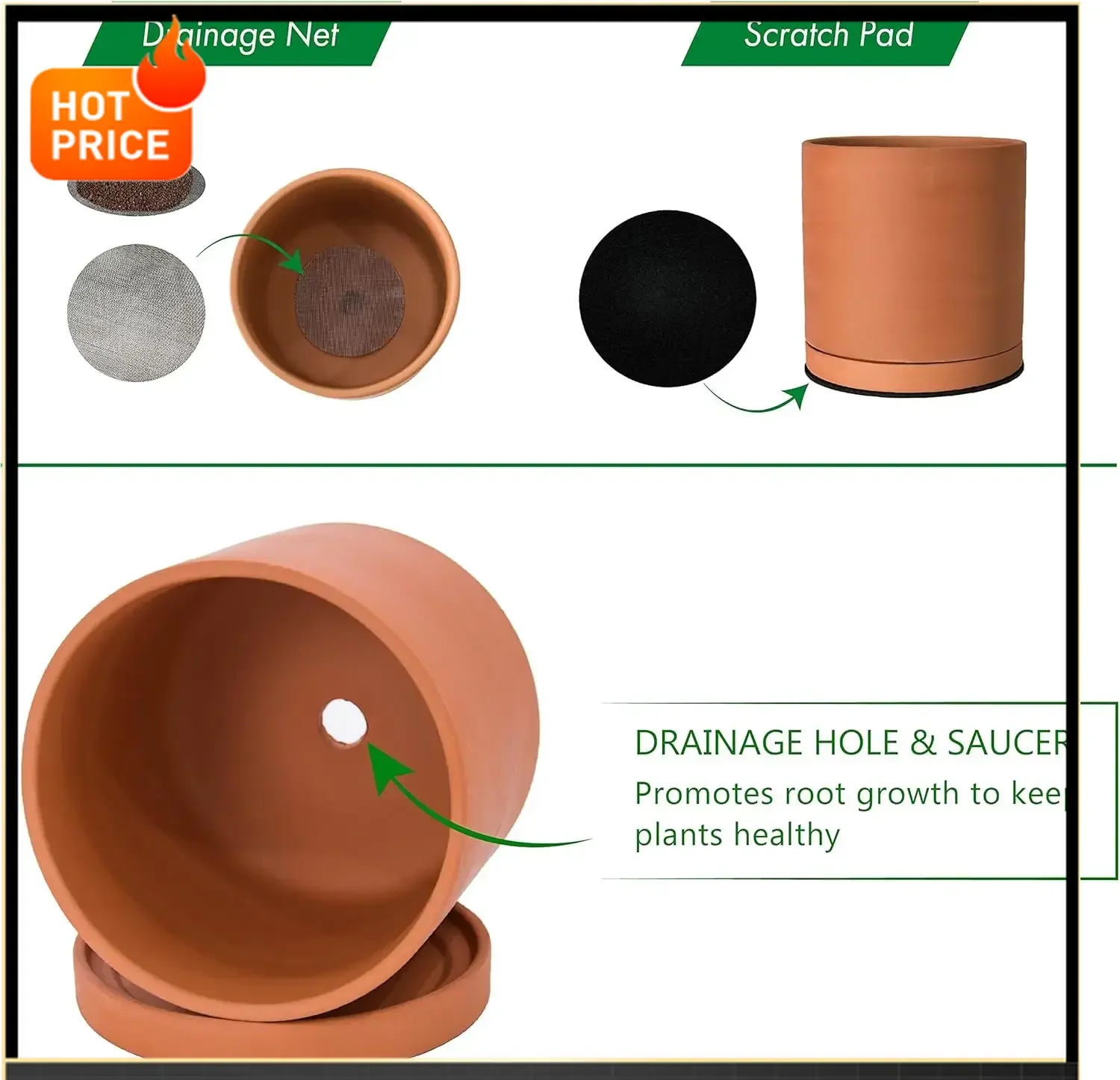 

Bestseller[Best Seller!]D'vine Dev Terracotta Pots for Plants, 8.3 Inch 10 Inch 12 Inch, Round Cylinder Planter Pot with Drainag