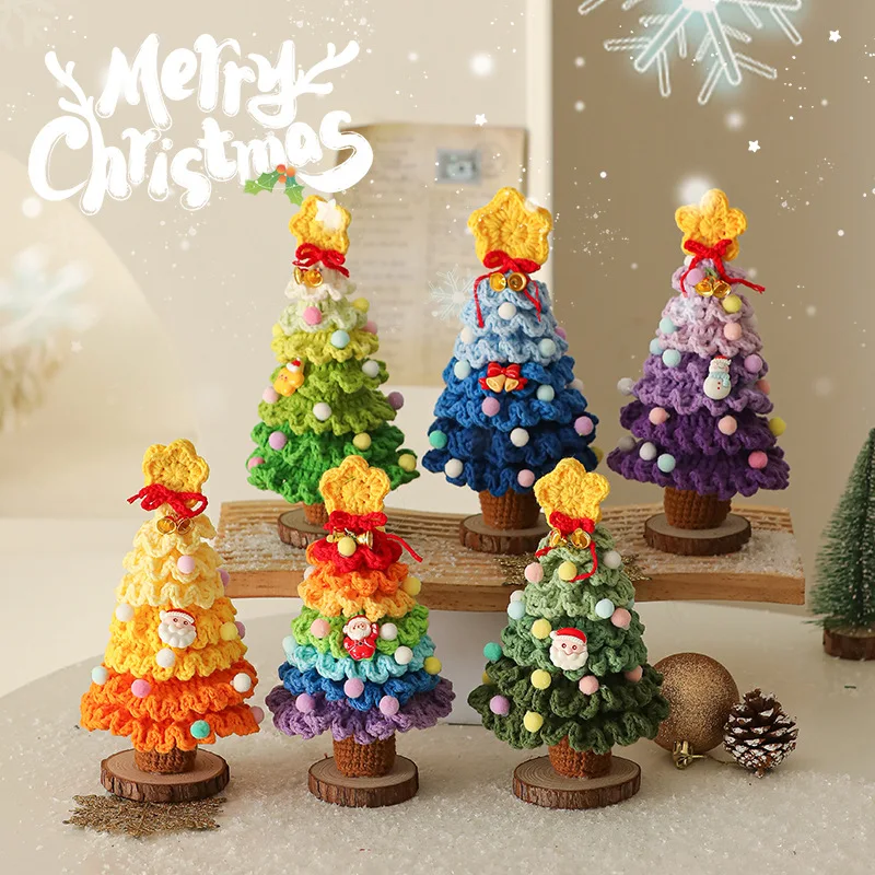 Crochet Christmas Tree Finished Hand-knitted Plant Wool Woven Christmas Decoration 2025 Desktop 7layer Xmas Tree New Year Gift