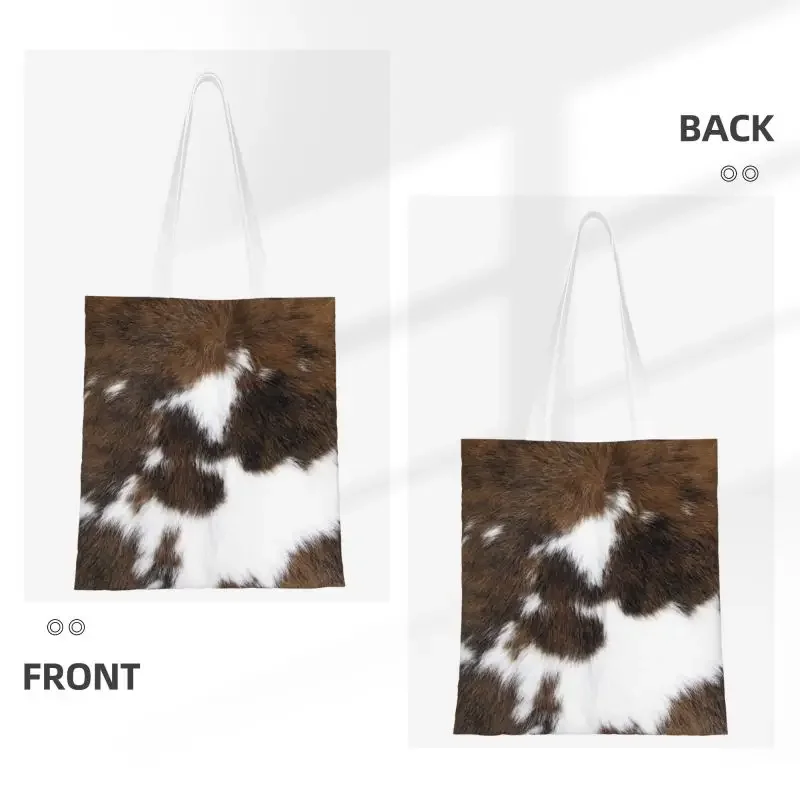 Custom Simulated Cowhide Texture Shopping Canvas Bags Women Printing Durable Groceries Shopper Tote Bags