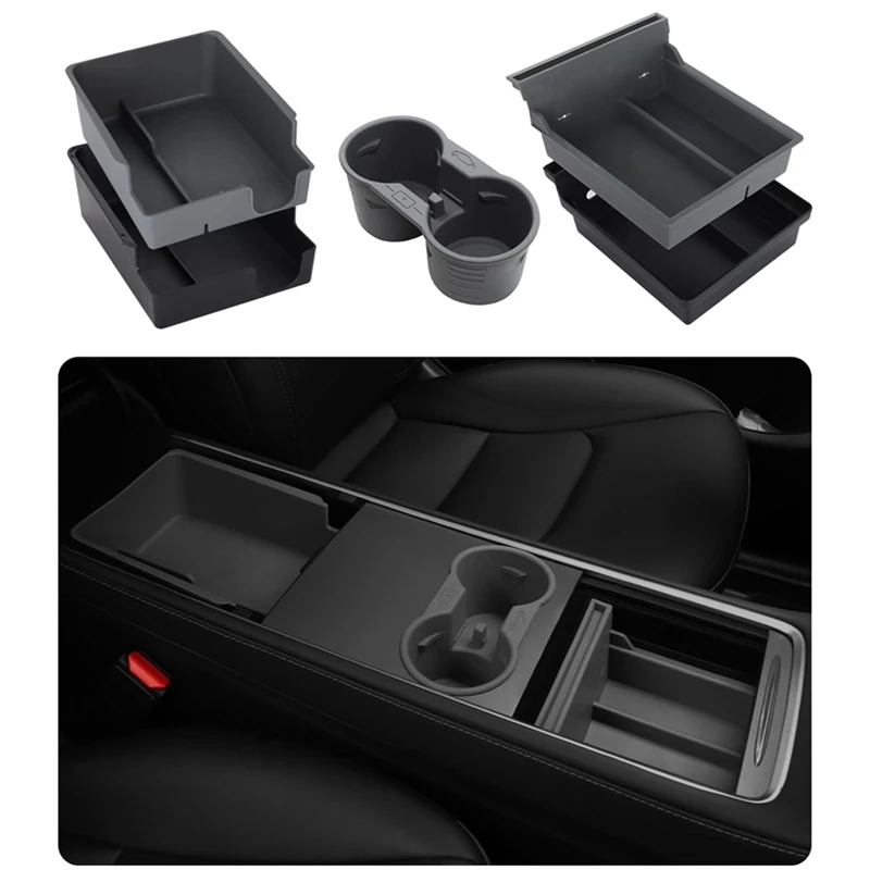 

For Tesla Model 3 Model Y 2021-2023 Center Console Organizer Armrest Storage Box Cup Holder Insert Accessories