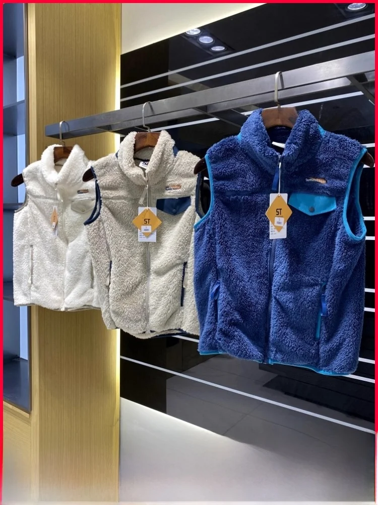 

Couple's Sle Coral Fce Vest Stand Collar Svel Zipper Closure Thiened Polyester Warmth Medium Commute Sle Vest