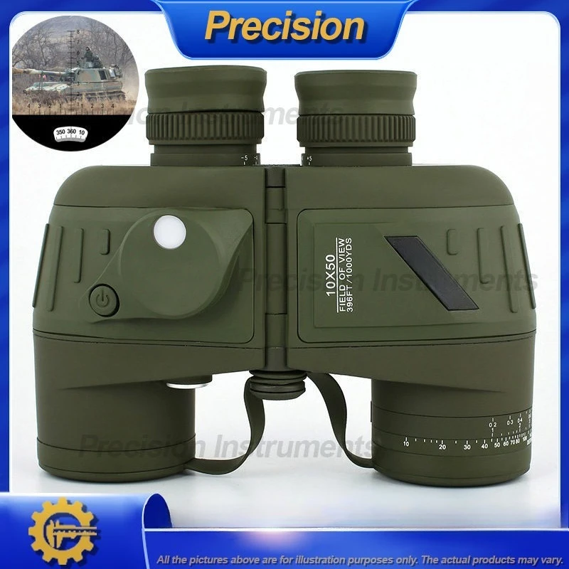 2026 High Magnification 10x50 Binocular Telescope with Compass Coordinate Rangefinder for Outdoor Navigation Maritime Use Night