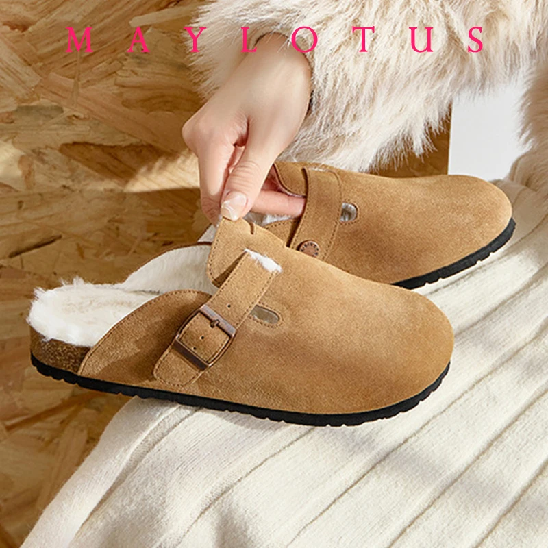 Summer Soft Footbed Cow Suede Sandals Women And Men Hombre All-Match Couples Wear Cork Slippers Winter Plus Velvet Shoes