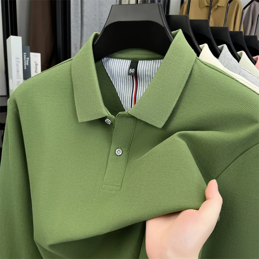 100% pure cotton high-end brand men's long sleeve polo shirt autumn winter fashionable luxury embroidery golf top casual T-shirt