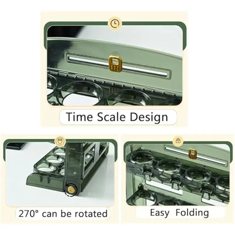 حامل بيض قابل للطي جديد لعام 2026 للثلاجة، حاوية تخزين البيض مكونة من 3 طبقات لباب جانبي للثلاجة، صينية بيض قابلة للطي #6