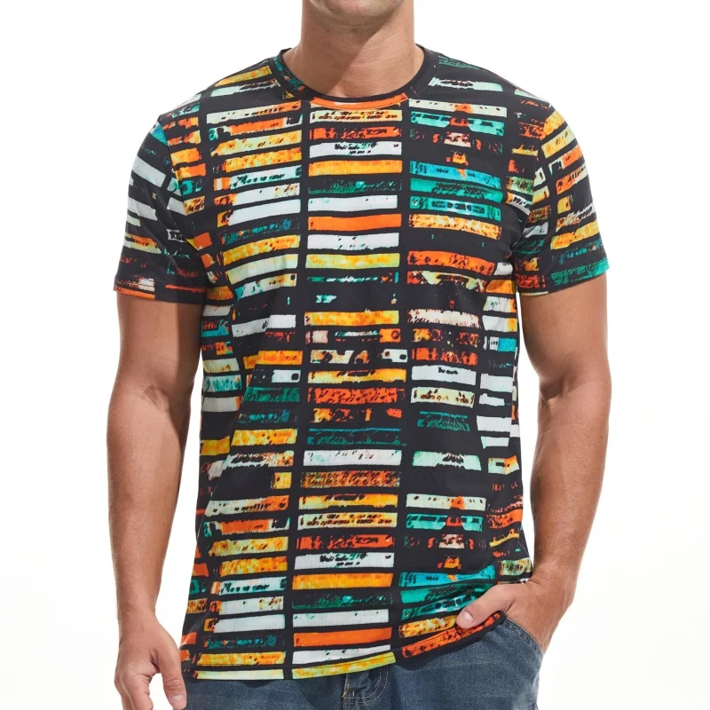 3D Print Geometric Graffiti T Shirt For Men Colorful Gradient Stripe Pattern T-Shirts Summer O-Neck Short Sleeve Tees Loose Tops