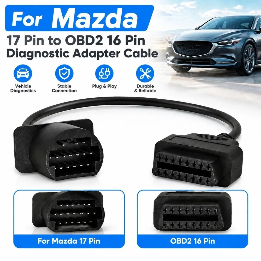 17Pin Male Plug OBD Adapter Cable 16Pin Female Port Black PVC Wire 17Pin to OBD2 Cable OBDII Diagnostic Cable