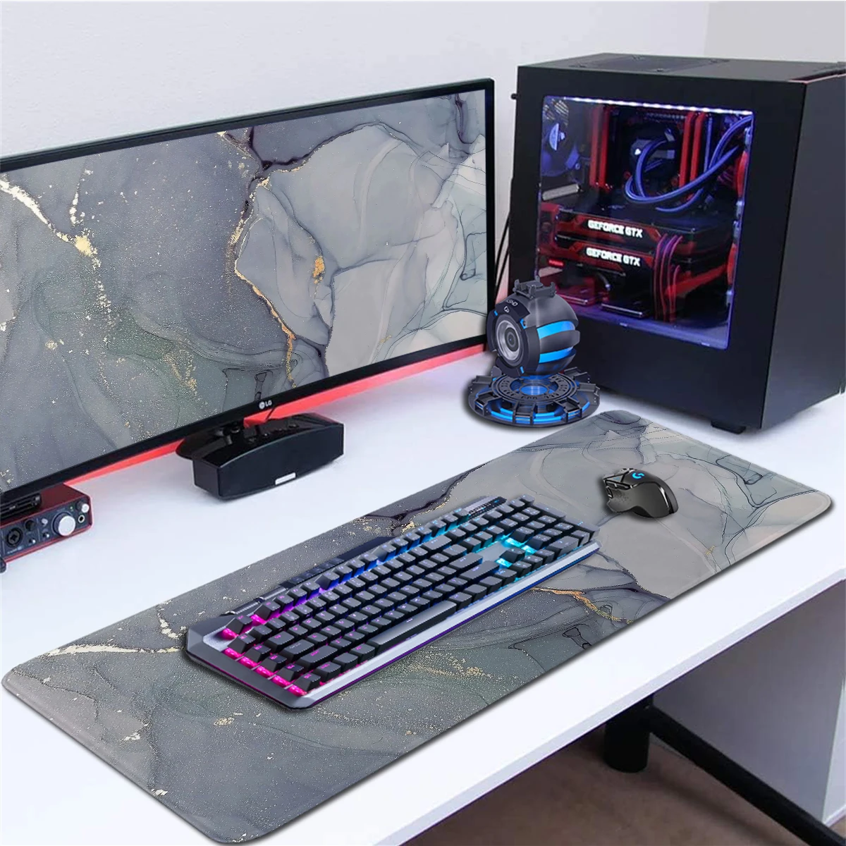 

Grey Marbling Gaming Mouse Pad Large Office Mat Desk Pad Gamer Laptop Mat Non-Slip Base Computer Keyboard Pad