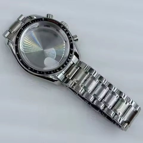 40mm Watch Case Fit 32-32.5mm Big Dial For Seiko Speedmaster VK63 Quartz Movement Mineral Crystal 316L Stainless Steel Bracelet