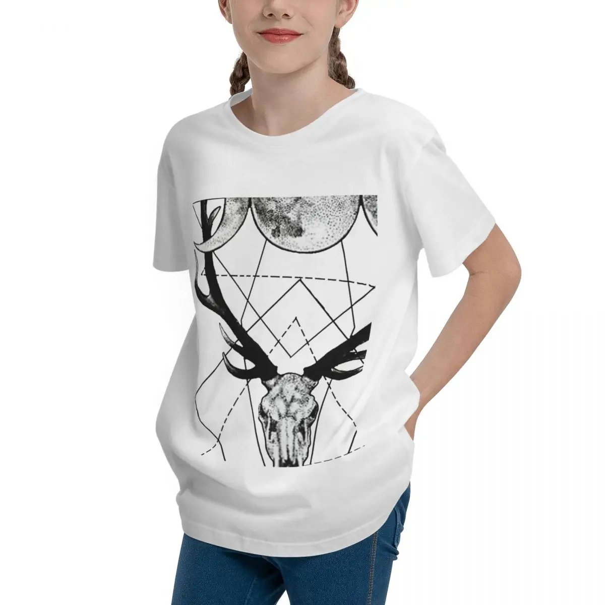 Triple Goddess And Horned God Fitted V Neck T Shi Adolescents Basic Short Sleeve T-Shirt Sexy Tshirt Casual Graphic Vintag