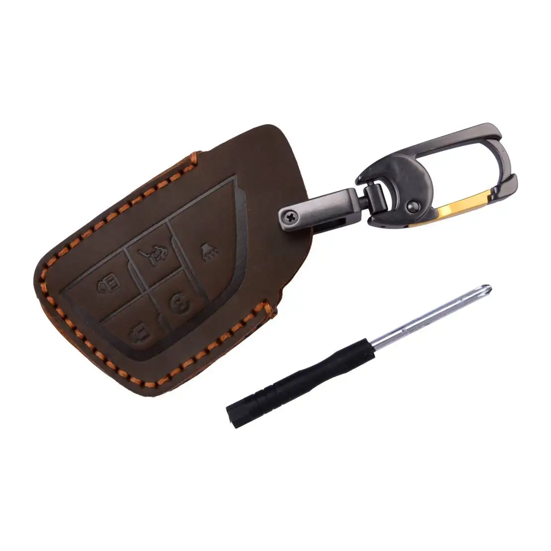 5 Button Brown Car Key Cover Fob Case Cowhide Leather Fit for Chevrolet Silverado GMC Sierra Buick 2022 2023 2024 view 2