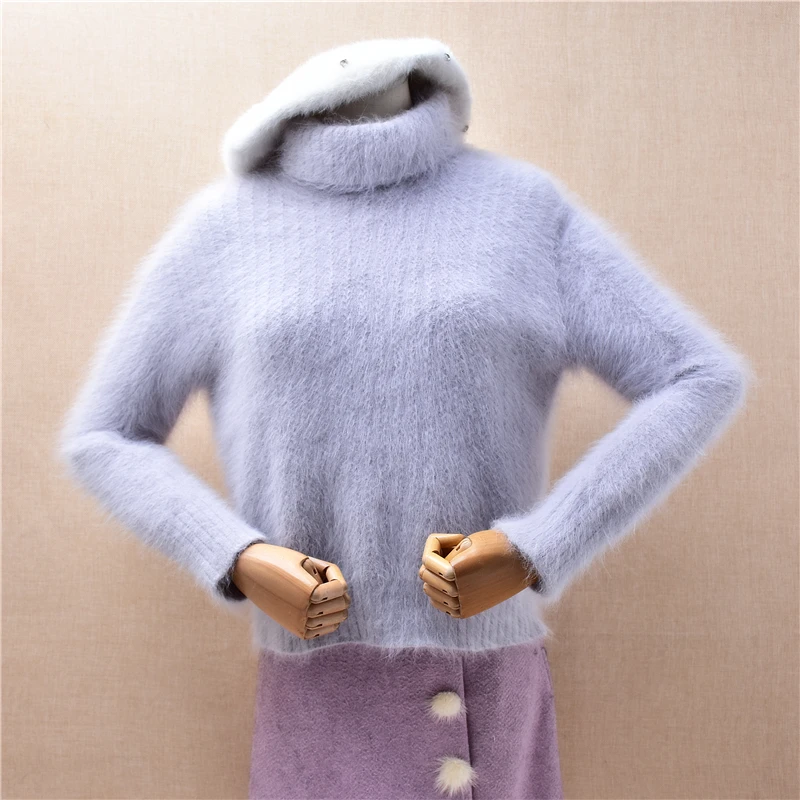 

Женская осенне-зимняя модная серая кашемировая вязаная водолазка из норки с длинными рукавами и разрезом, тонкие блузки, свитер, джемпер