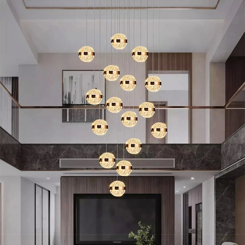 Imagem -05 - Gypsophila Led Chandelier Glass Ball Lampshade Luzes Pingente Escadaria Duplex Villa Loft Sala Led String Lamp Moderno