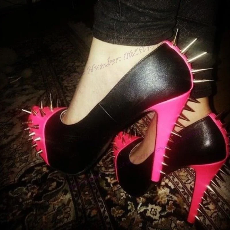 

Black Rivet Decor Platform Punk Pumps Round Toe Shoes for Women Spike High Heels Runway Gothic Shoes 2025 Zapatos Para Mujere