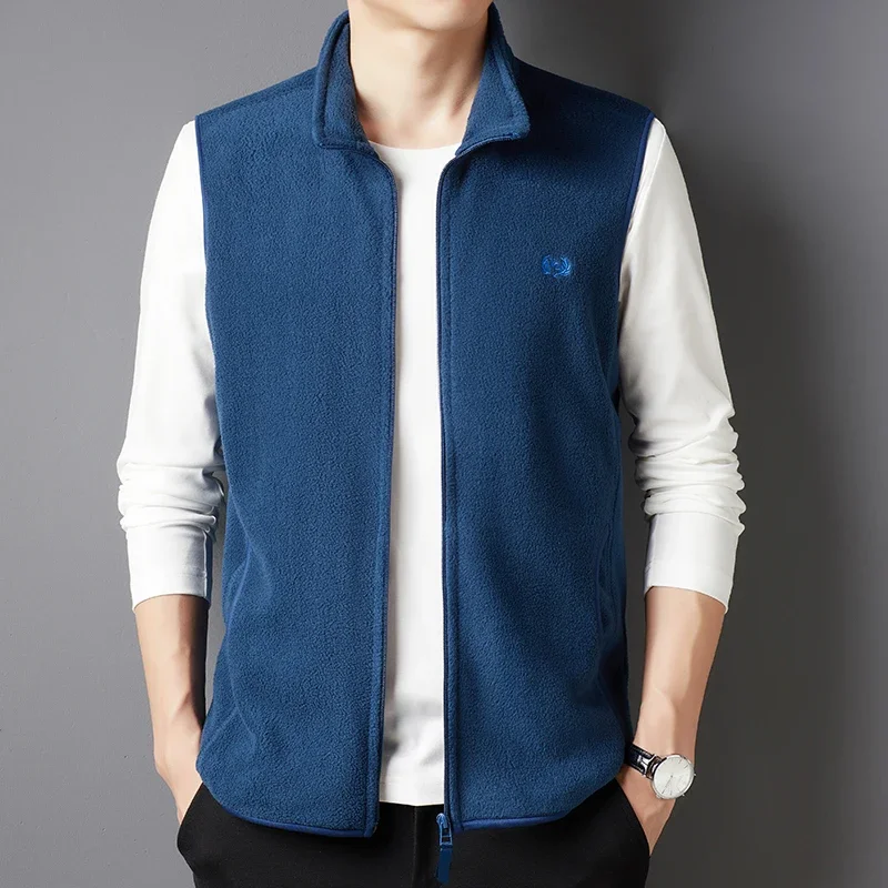 Men's Casual and Fashionable Fleece Embroidered Vest with Plush Jacket