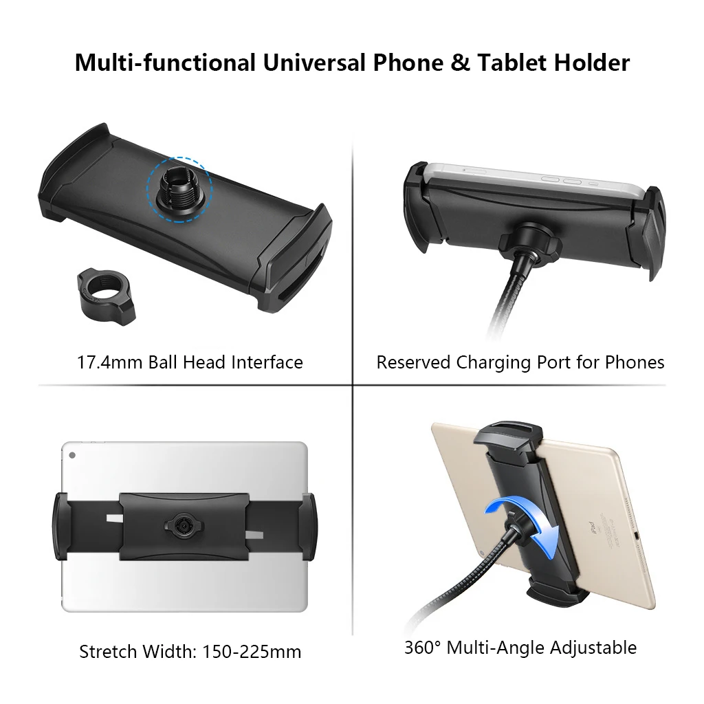 Universell Verstellbare Tablet-Halterung für 5-12,9 Zoll iPad Ständer Mobiler Halter 17,4mm Loch Kugelkopfhalterung Tablet-PC Klemmständer – Detail 3