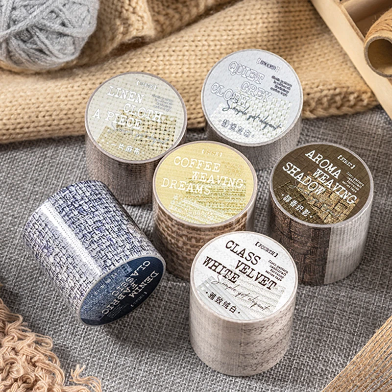 Mr Paper, 1 estilo, 6 rollos/bolsa, serie 'Cloth Craft Workshop', cinta de papel sin costuras con temática de tela, conjunto de cinta washi kawaii