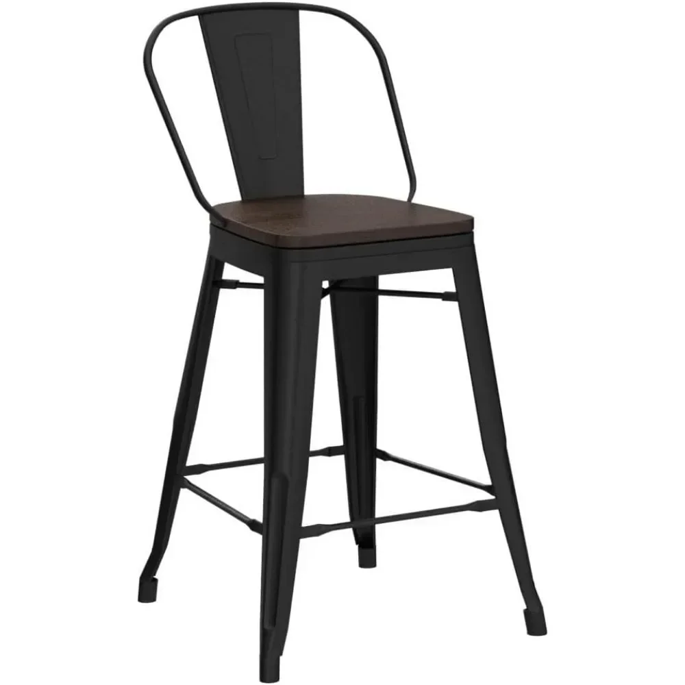 

Bar Stools Set of 4, 26inch, High Back Metal Kitchen Counter Height Chairs, Bar Chair