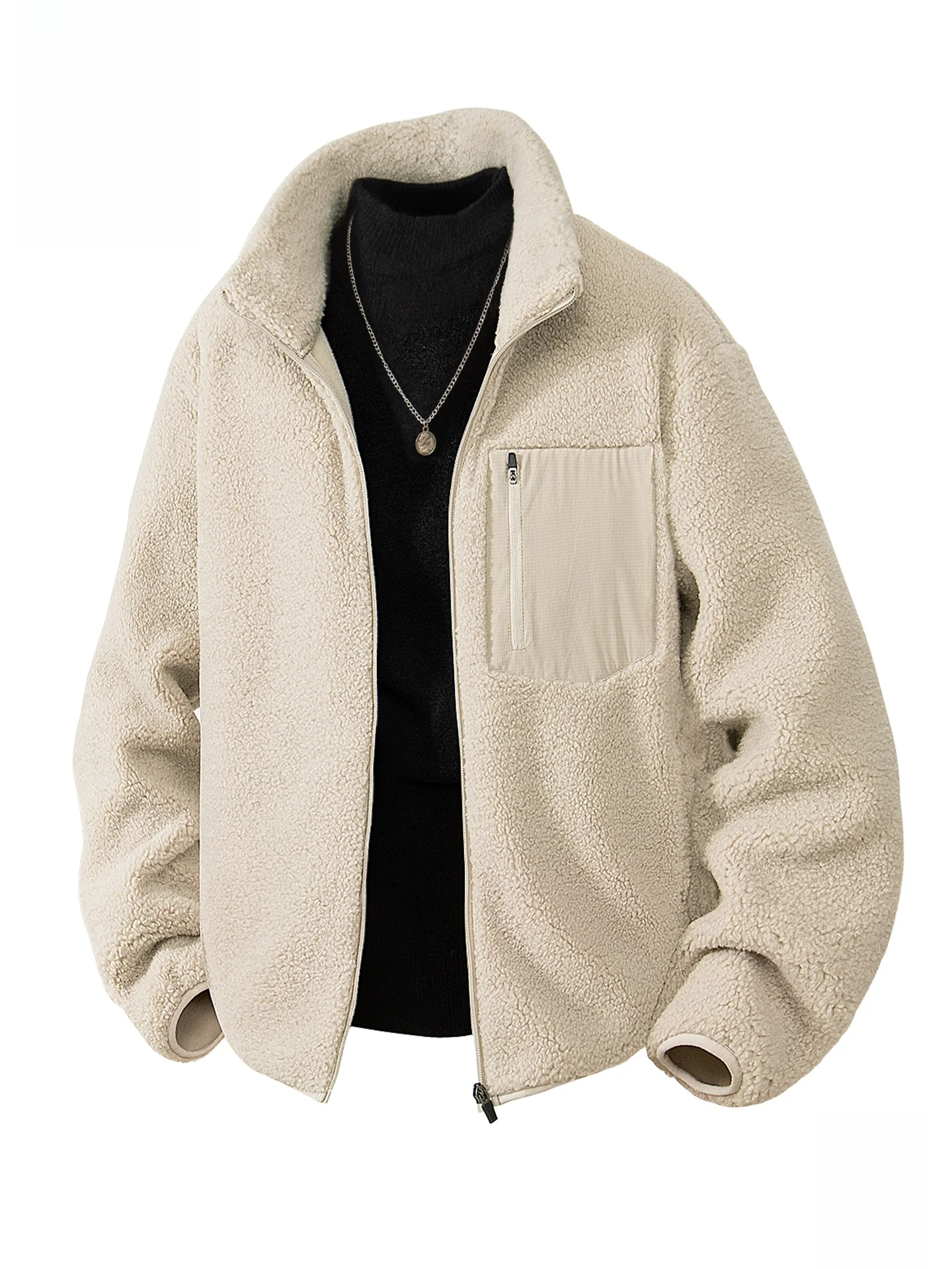 

Men's Thiened Fce Jaet Coat Stand Collar Open Cardigan Autumn Winter Spring Men's Outerwear Warmth Youth Sle