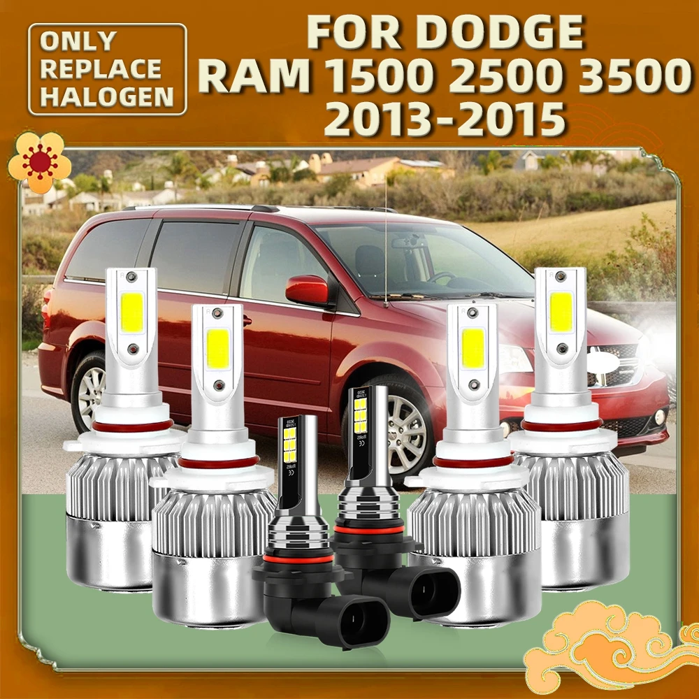 6PCS LED Headlamps 12V Fog Lights + Headlight Bulbs 6000K White For Dodge RAM 1500 2500 3500 Replace Year 2013 2014 2015 Luces