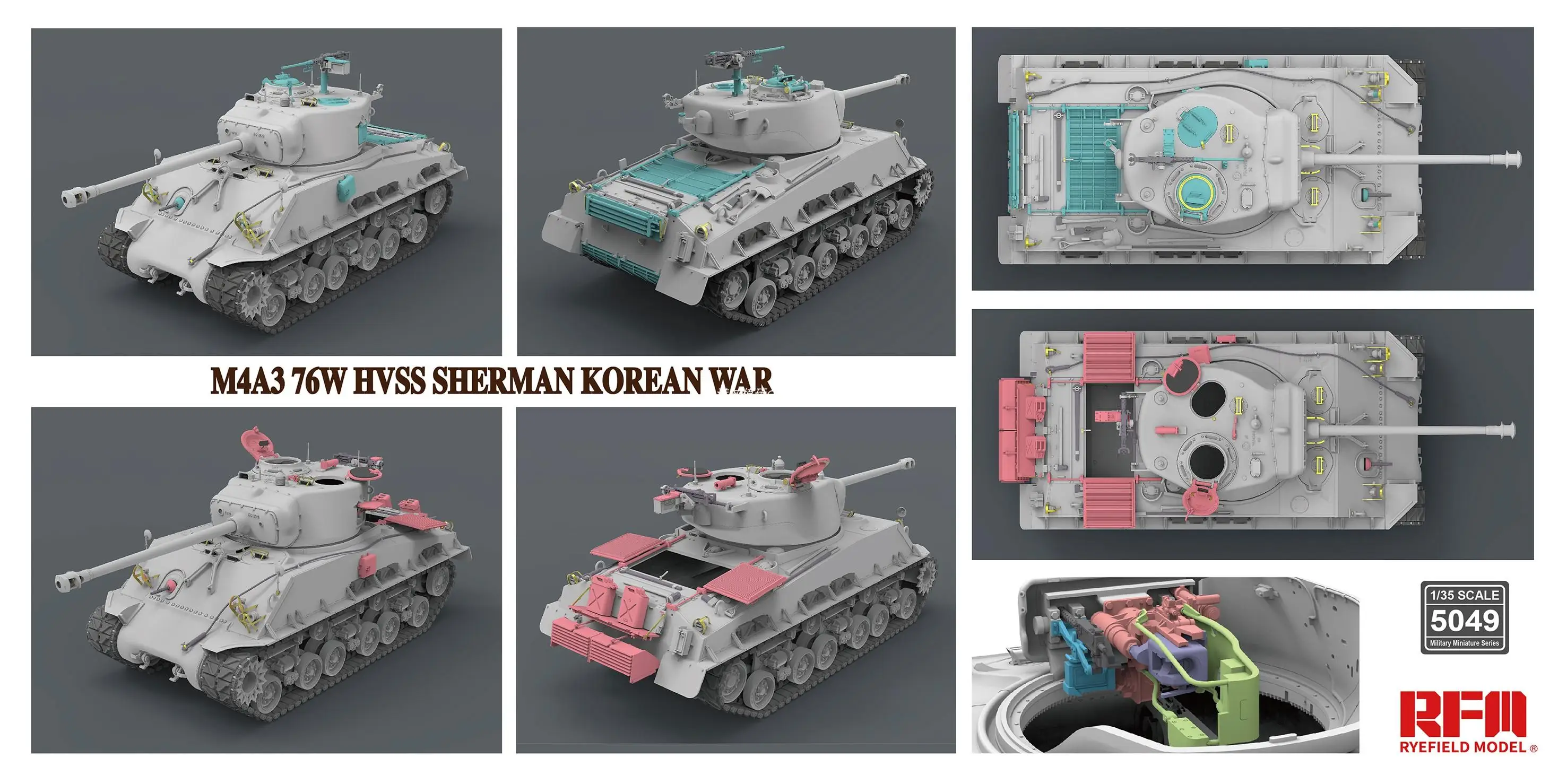 RYEFIELD RM5049 1/35 Scale Model Kit M4A3 76W HVSS SHERMAN KOREAN WAR