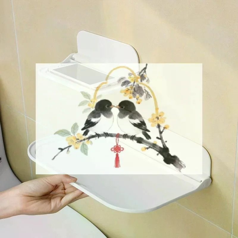 1/2Pcs Wall Mounted Folding Storage Shelf No Drilling Installation Waterproof For Bathroom Kitchen Storing Small Daily Items