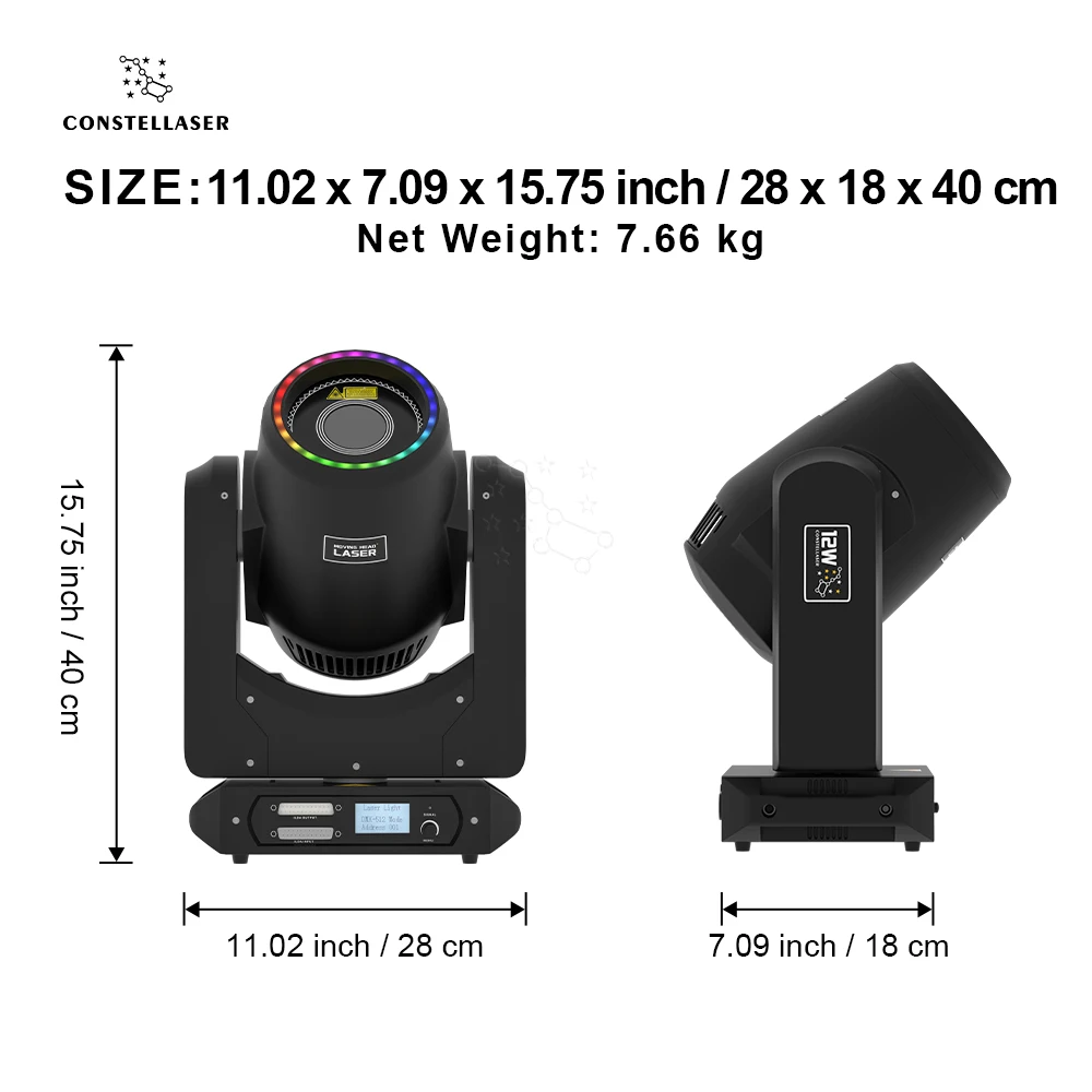 Imagem -03 - Shehds-moving Head Light com Anel Projector Beam Line Scanner Disco Party Casamento Stage Show Ilda 12w Ttl 25kpps